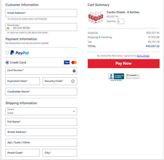 Cardio Shield Checkout Page