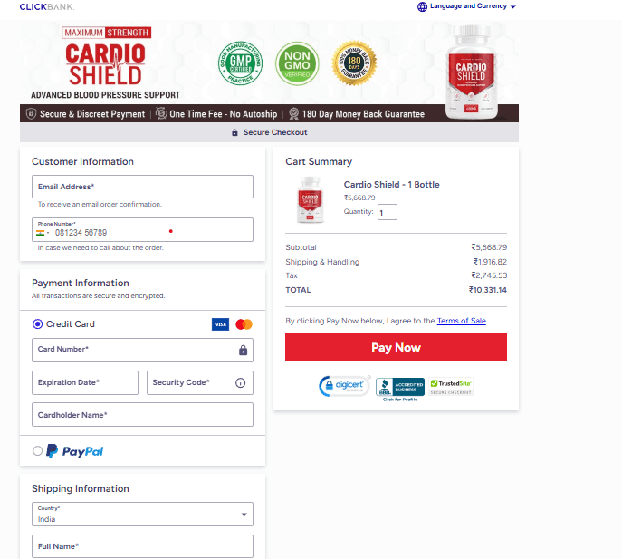 Cardio Shield Checkout Page